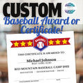 customizable baseball award certificates for end of season or baseball camp